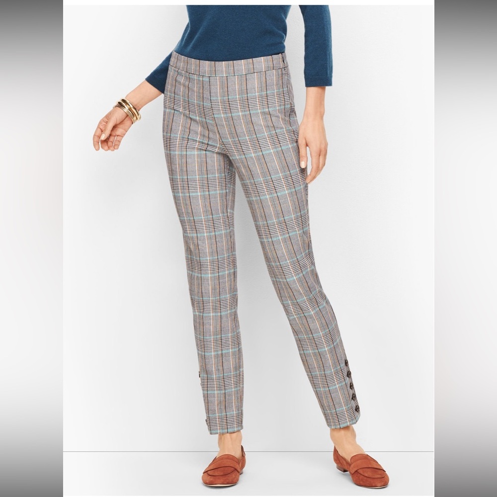 TALBOTS CHATHAM BUTTON-HEM ANKLE PANTS - MACINTOSH PLAID SIZE 8